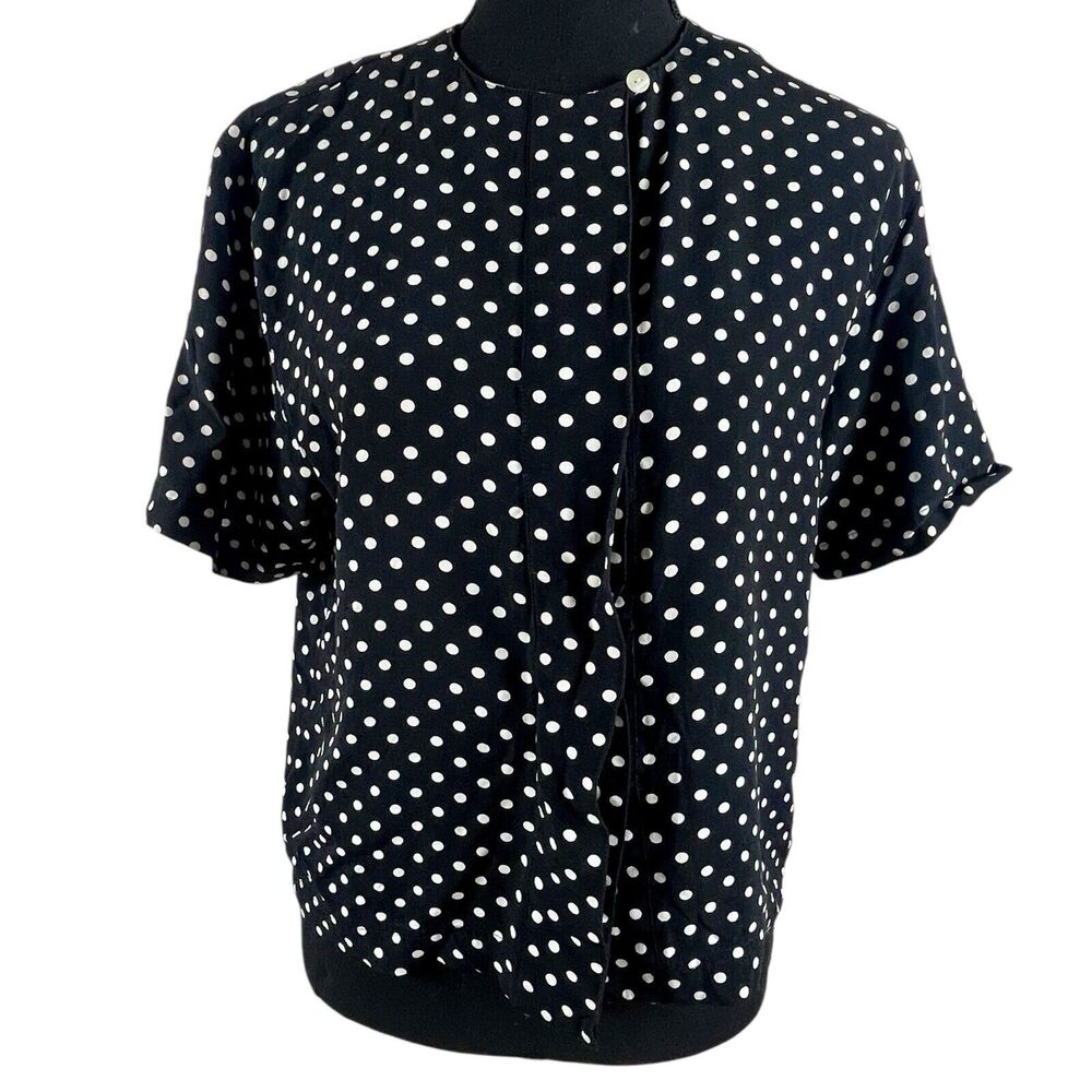 Vintage Liz Claiborne Petite Sz 8 M Blouse Hidden Button Front Polka Dots Office